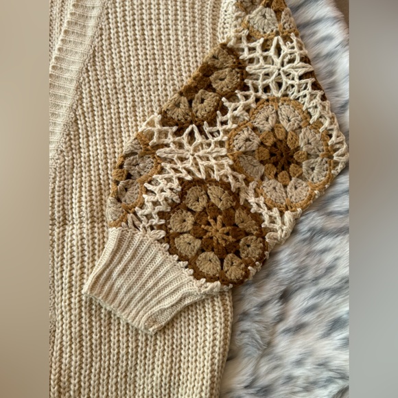 Beige ivory Flower floral granny embroidered cardigan boho bohemian sweater - Picture 14 of 16